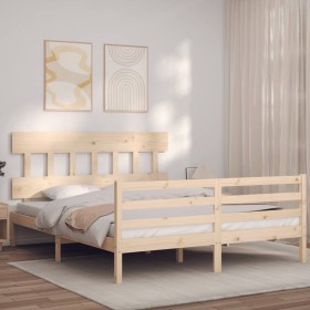 Bed frame with solid wood headboard 160x200 cm by vidaXL, Beds and slatted bases - Ref: Foro24-3195166, Price: 135,99 €, Disc...