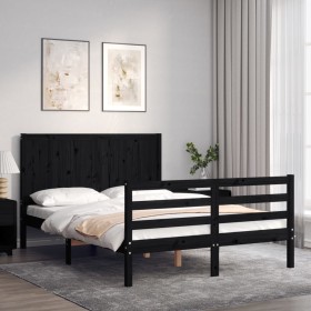 Bed frame with black solid wood headboard 120x200 cm by vidaXL, Beds and slatted bases - Ref: Foro24-3194505, Price: 157,99 €...