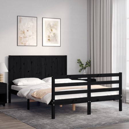 Estructura de cama con cabecero madera maciza negro 120x200 cm de vidaXL, Camas y somieres - Ref: Foro24-3194505, Precio: 157...