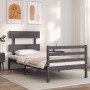 Gray solid wood bed frame with headboard 100x200 cm by vidaXL, Beds and slatted bases - Ref: Foro24-3195083, Price: 101,99 €,...