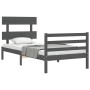 Gray solid wood bed frame with headboard 100x200 cm by vidaXL, Beds and slatted bases - Ref: Foro24-3195083, Price: 101,99 €,...