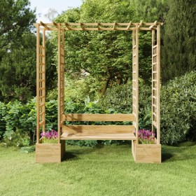 Gartenpergola mit Bank und Pflanzgefäßen aus imprägniertem Kiefernholz von vidaXL, Pergolen, Bögen und Gartenspaliere - Ref: ...