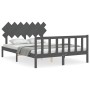 Estructura de cama matrimonio con cabecero madera maciza gris de vidaXL, Camas y somieres - Ref: Foro24-3193473, Precio: 164,...