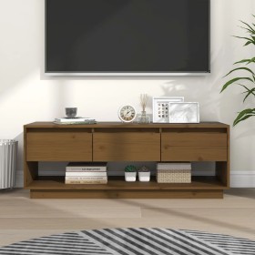 Mueble de TV madera maciza de pino marrón miel 110,5x34x40 cm de vidaXL, Muebles TV - Ref: Foro24-813847, Precio: 68,99 €, De...