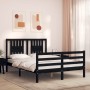 Double bed frame with black solid wood headboard by vidaXL, Beds and slatted bases - Ref: Foro24-3194545, Price: 144,99 €, Di...