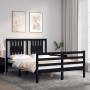 Double bed frame with black solid wood headboard by vidaXL, Beds and slatted bases - Ref: Foro24-3194545, Price: 144,99 €, Di...