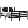 Double bed frame with black solid wood headboard by vidaXL, Beds and slatted bases - Ref: Foro24-3194545, Price: 144,99 €, Di...