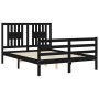 Double bed frame with black solid wood headboard by vidaXL, Beds and slatted bases - Ref: Foro24-3194545, Price: 144,99 €, Di...