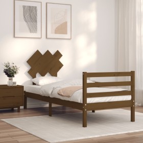 Honey brown solid wood bed frame with headboard 90x200cm by vidaXL, Beds and slatted bases - Ref: Foro24-3195274, Price: 114,...