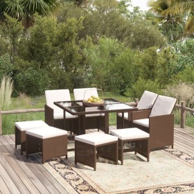 Garten-Essgruppe 9-teilig und braune synthetische Rattankissen von vidaXL, Gartensets - Ref: Foro24-3095514, Preis: 420,99 €,...