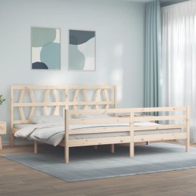 Bed frame with solid wood headboard 200x200 cm by vidaXL, Beds and slatted bases - Ref: Foro24-3194396, Price: 141,99 €, Disc...