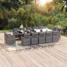 Garten-Essset 15-teilig und graue synthetische Rattankissen von vidaXL, Gartensets - Ref: Foro24-3095591, Preis: 1,00 €, Raba...