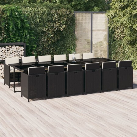 Set comedor de jardín 13 pzas con cojines ratán sintético negro de vidaXL, Conjuntos de jardín - Ref: Foro24-3095611, Precio:...