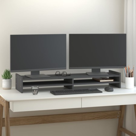 Soporte de monitor madera maciza de pino gris 100x27x15 cm de vidaXL, Bases y elevadores para ordenadores - Ref: Foro24-81402...