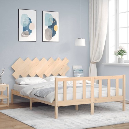 Estructura de cama con cabecero madera maciza 140x190 cm de vidaXL, Camas y somieres - Ref: Foro24-3193446, Precio: 120,44 €,...