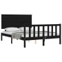 Estructura cama de matrimonio con cabecero madera maciza negra de vidaXL, Camas y somieres - Ref: Foro24-3193375, Precio: 169...