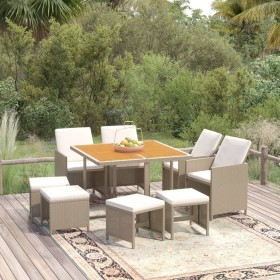 9-teiliges Garten-Essset mit beigen Kissen aus synthetischem Rattan von vidaXL, Gartensets - Ref: Foro24-3095529, Preis: 447,...