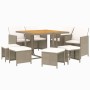 Set comedor de jardín 9 pzas con cojines ratán sintético beige de vidaXL, Conjuntos de jardín - Ref: Foro24-3095529, Precio: ...