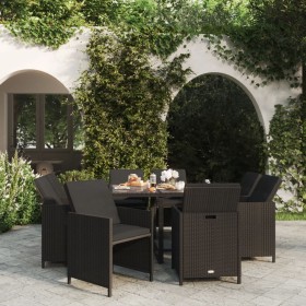 Garten Esstischgarnitur 9 tlg. und Kissen schwarz Kunststoff Rattan von vidaXL, Gartensets - Ref: Foro24-3095506, Preis: 524,...