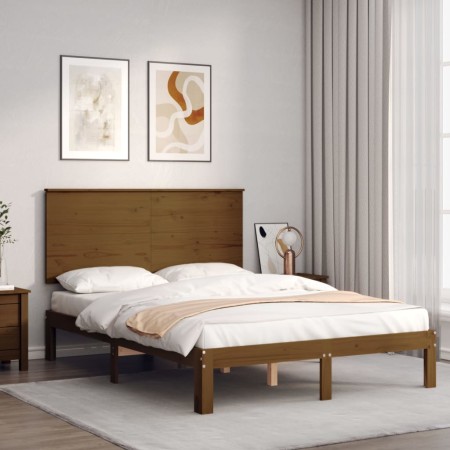 Estructura de cama matrimonio con cabecero madera marrón miel de vidaXL, Camas y somieres - Ref: Foro24-3193634, Precio: 178,...