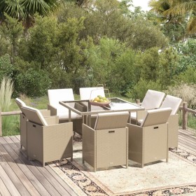 9-teiliges Garten-Essset mit beigen Kissen aus synthetischem Rattan von vidaXL, Gartensets - Ref: Foro24-3095516, Preis: 558,...