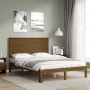 Double bed frame with honey brown wooden headboard by vidaXL, Beds and slatted bases - Ref: Foro24-3193634, Price: 178,52 €, ...