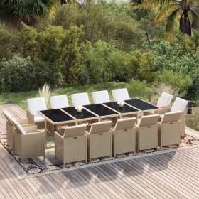 15-teiliges Garten-Essset mit beigen Kissen aus synthetischem Rattan von vidaXL, Gartensets - Ref: Foro24-3095597, Preis: 1,0...