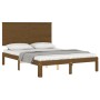 Double bed frame with honey brown wooden headboard by vidaXL, Beds and slatted bases - Ref: Foro24-3193634, Price: 178,52 €, ...