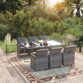 Garden dining set 7 pieces and gray synthetic rattan cushions by vidaXL, Garden sets - Ref: Foro24-3095536, Price: 667,28 €, ...