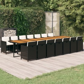 Set comedor de jardín con cojines 15 pzas ratán sintético negro de vidaXL, Conjuntos de jardín - Ref: Foro24-3095653, Precio:...