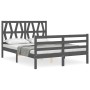 Gray solid wood bed frame with headboard 140x200 cm by vidaXL, Beds and slatted bases - Ref: Foro24-3194378, Price: 161,38 €,...