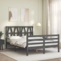 Gray solid wood bed frame with headboard 140x200 cm by vidaXL, Beds and slatted bases - Ref: Foro24-3194378, Price: 161,38 €,...