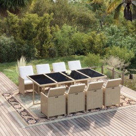 9-piece garden dining set with beige synthetic rattan cushions by vidaXL, Garden sets - Ref: Foro24-3095569, Price: 861,99 €,...