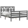 Gray solid wood bed frame with headboard 140x200 cm by vidaXL, Beds and slatted bases - Ref: Foro24-3194378, Price: 161,38 €,...