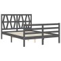 Gray solid wood bed frame with headboard 140x200 cm by vidaXL, Beds and slatted bases - Ref: Foro24-3194378, Price: 161,38 €,...