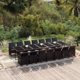 Set comedor jardín 15 pzas y cojines ratán sintético negro de vidaXL, Conjuntos de jardín - Ref: Foro24-3095639, Precio: 1,00...