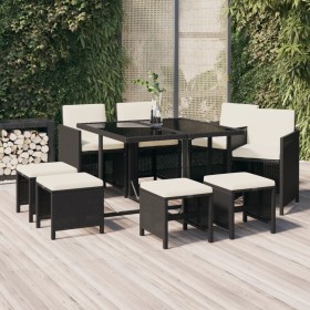 9-teiliges Garten-Essset und schwarze Kissen aus synthetischem Rattan von vidaXL, Gartensets - Ref: Foro24-3095507, Preis: 42...