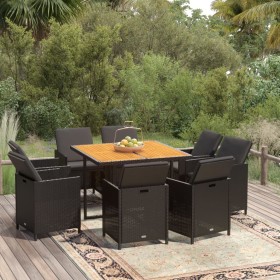 Set de comedor de jardín 9 pzas y cojines ratán sintético negro de vidaXL, Conjuntos de jardín - Ref: Foro24-3095521, Precio:...