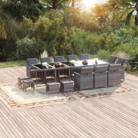 Garten Esstischgarnitur 15 tlg. und Kissen Kunststoff Rattan grau von vidaXL, Gartensets - Ref: Foro24-3095592, Preis: 1,00 €...