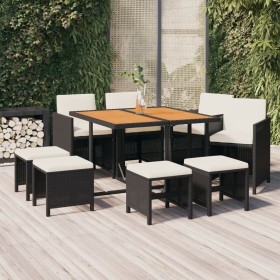 9-teiliges Garten-Essset und schwarze Kissen aus synthetischem Rattan von vidaXL, Gartensets - Ref: Foro24-3095522, Preis: 43...