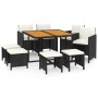 Set de comedor de jardín 9 pzas y cojines ratán sintético negro de vidaXL, Conjuntos de jardín - Ref: Foro24-3095522, Precio:...