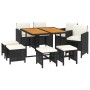 Set de comedor de jardín 9 pzas y cojines ratán sintético negro de vidaXL, Conjuntos de jardín - Ref: Foro24-3095522, Precio:...