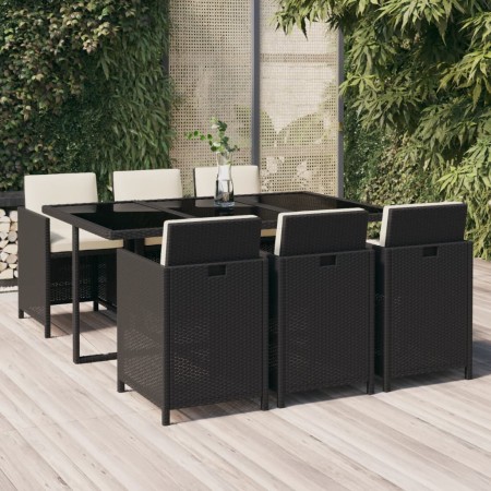 Set de comedor de jardín 7 pzas y cojines ratán sintético negro de vidaXL, Conjuntos de jardín - Ref: Foro24-3095530, Precio:...