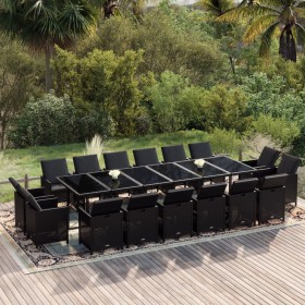 Set comedor de jardín 17 pzas con cojines ratán sintético negro de vidaXL, Conjuntos de jardín - Ref: Foro24-3095614, Precio:...