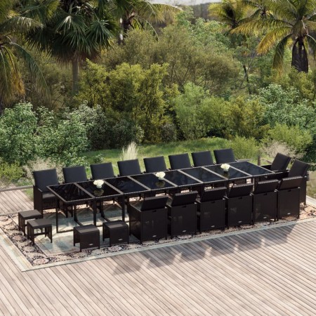 Set de comedor jardín 21 pzas con cojines ratán sintético negro de vidaXL, Conjuntos de jardín - Ref: Foro24-3095670, Precio:...