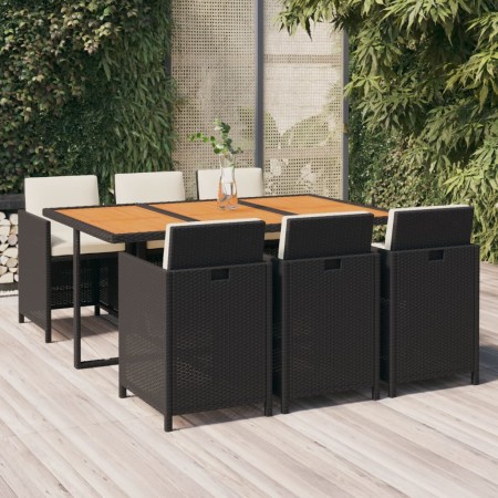 7-teiliges Garten-Essset und schwarze Kissen aus synthetischem Rattan von vidaXL, Gartensets - Ref: Foro24-3095545, Preis: 54...