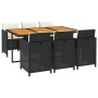 Set de comedor de jardín 7 pzas y cojines ratán sintético negro de vidaXL, Conjuntos de jardín - Ref: Foro24-3095545, Precio:...