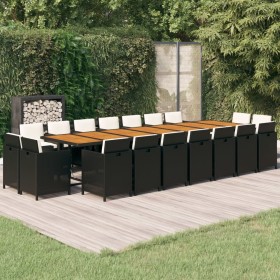 Set de comedor jardín 19 pzas con cojines ratán sintético negro de vidaXL, Conjuntos de jardín - Ref: Foro24-3095655, Precio:...