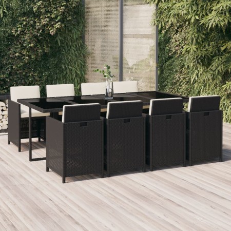 Set de comedor de jardín 9 pzas y cojines ratán sintético negro de vidaXL, Conjuntos de jardín - Ref: Foro24-3095557, Precio:...