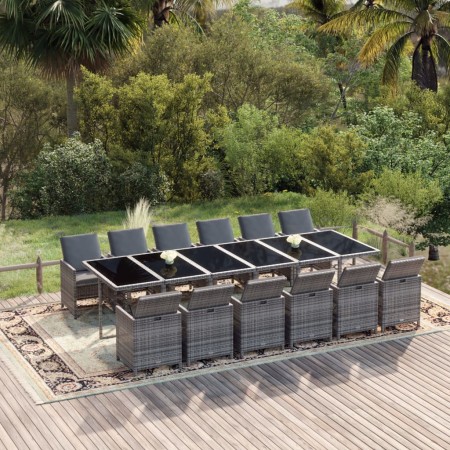 13-teiliges Garten-Essset mit grauen Kissen aus synthetischem Rattan von vidaXL, Gartensets - Ref: Foro24-3095617, Preis: 1,0...